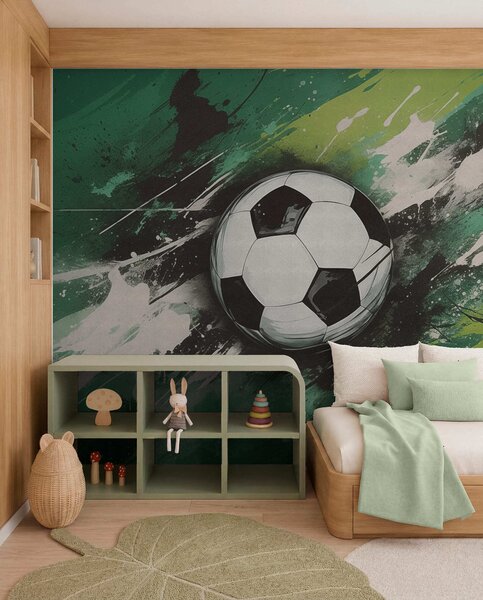 Tapet Minge de fotbal cu graffiti neclare în fundal, Fototapet pentru camera unui adolescent, Fototapet Fotbal, w04467 : Uwalls.ro
