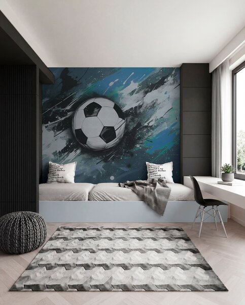 Tapet Minge de fotbal cu graffiti neclare în fundal, Fototapet pentru camera unui adolescent, Fototapet Fotbal, w04467v1 : Uwalls.ro