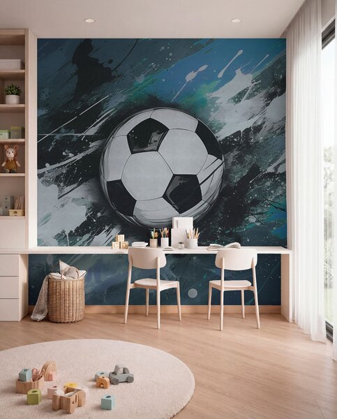 Tapet Minge de fotbal cu graffiti neclare în fundal, Fototapet pentru camera unui adolescent, Fototapet Fotbal, w04467v1 : Uwalls.ro