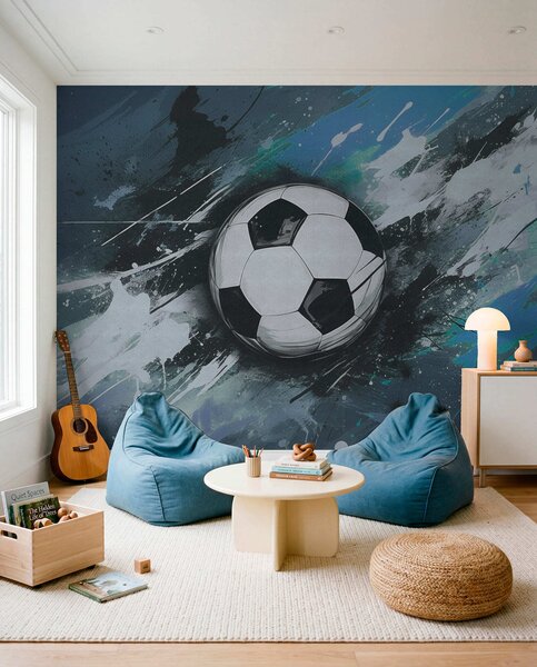 Tapet Minge de fotbal cu graffiti neclare în fundal, Fototapet pentru camera unui adolescent, Fototapet Fotbal, w04467v1 : Uwalls.ro