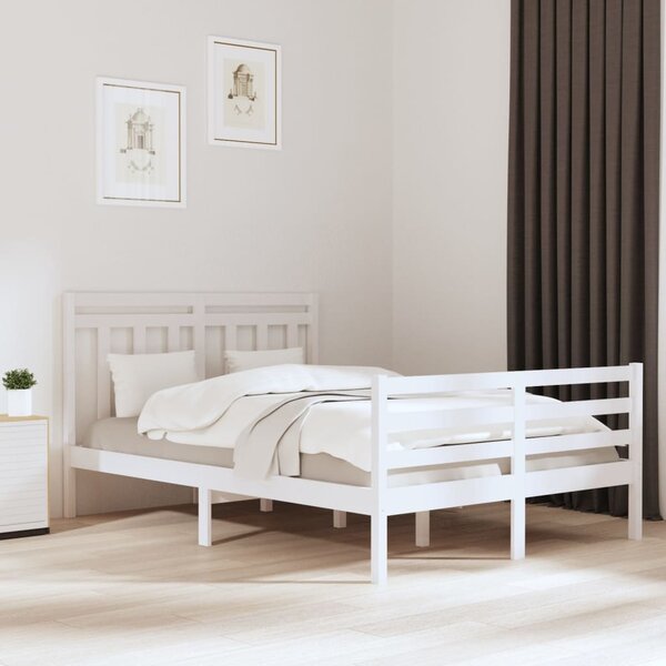 Cadru de pat Small Double 4FT, alb, 120x190 cm, lemn masiv