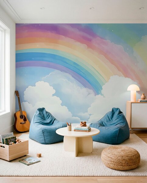 Tapet Curcubeu pe cer, Fototapet Pentru Copii, Rainbow pentru copiilor, w04487 : Uwalls.ro