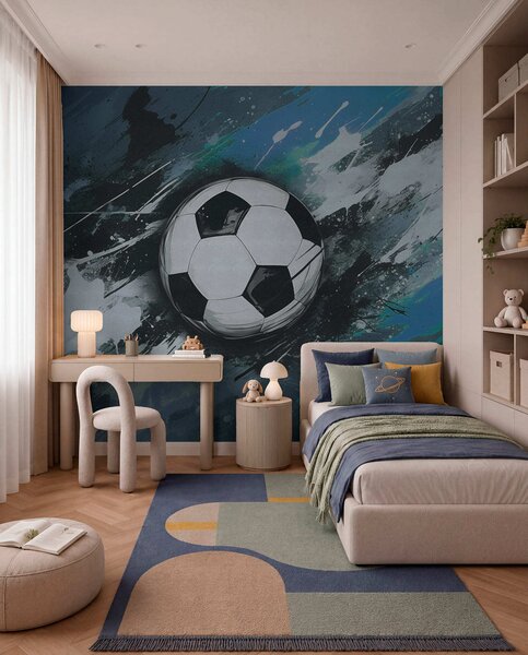 Tapet Minge de fotbal cu graffiti neclare în fundal, Fototapet pentru camera unui adolescent, Fototapet Fotbal, w04467v1 : Uwalls.ro