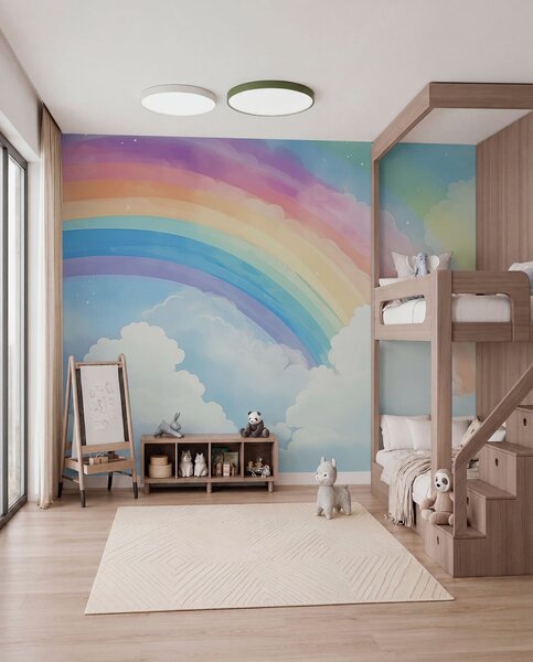 Tapet Curcubeu pe cer, Fototapet Pentru Copii, Rainbow pentru copiilor, w04487 : Uwalls.ro