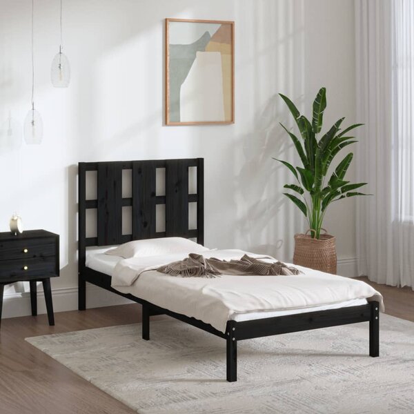 Cadru de pat Small Single 2FT6, negru, 75x190 cm, lemn masiv