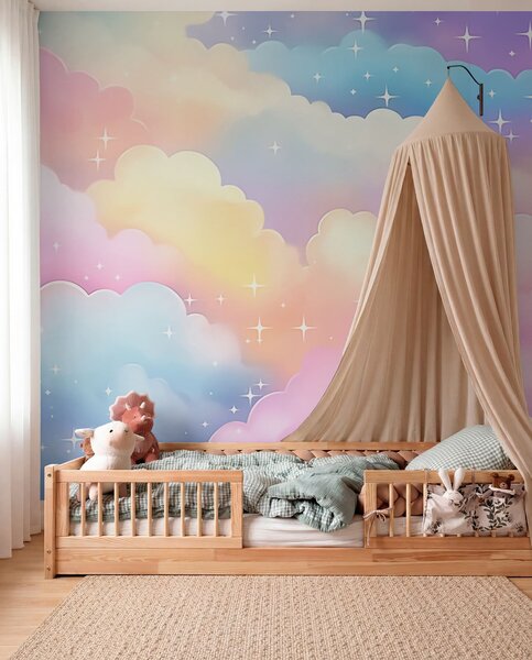 Tapet Nori cu stele, Fototapet Pentru Copii, Rainbow pentru copiilor, w04585 : Uwalls.ro