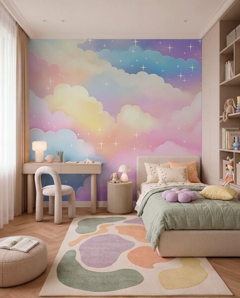 Tapet Nori cu stele, Fototapet Pentru Copii, Rainbow pentru copiilor, w04585 : Uwalls.ro