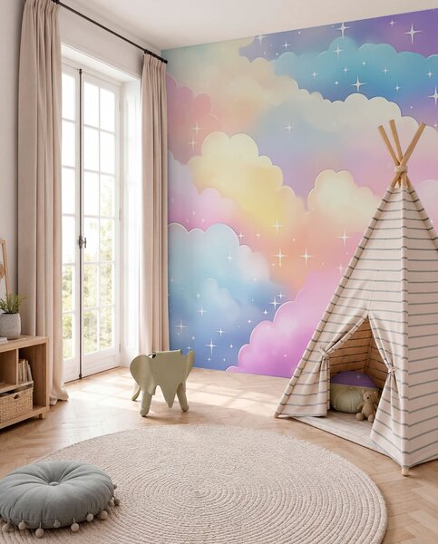Tapet Nori cu stele, Fototapet Pentru Copii, Rainbow pentru copiilor, w04585 : Uwalls.ro