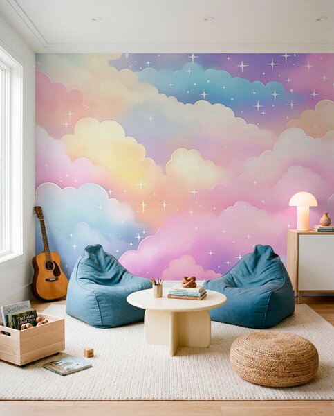 Tapet Nori cu stele, Fototapet Pentru Copii, Rainbow pentru copiilor, w04585 : Uwalls.ro