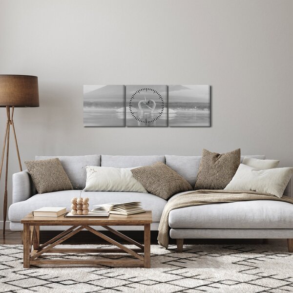 Tablou - Lebede îndrăgostite (cu ceas) (90x30 cm)