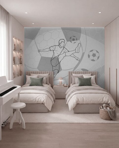 Tapet Jucător de fotbal și mingi, Fototapet pentru camera unui adolescent, Fototapet Fotbal, w04601v1 : Uwalls.ro