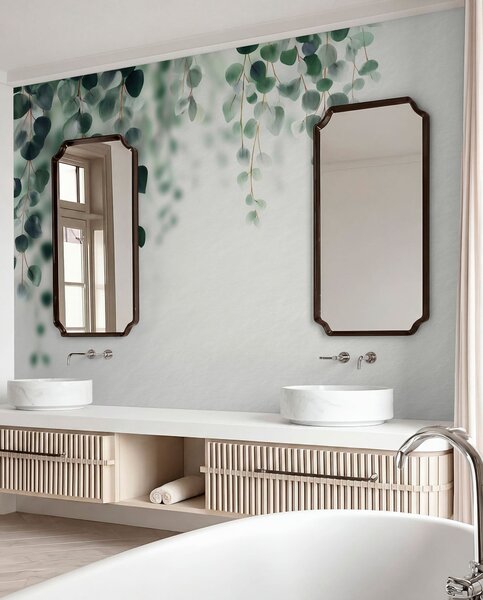 Tapet Eucalipt căzând pe un fundal deschis, Fototapet Natură, Fototapet Frunze, w04393 : Uwalls.ro