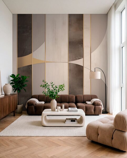 Tapet Panouri geometrice cu arcuri și accente de culoarea șampaniei, Fototapet Geometrie, w04616 : Uwalls.ro