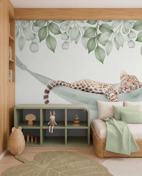 Tapet Leopard dormind într-un hamac, Fototapet Animale, w04881 : Uwalls.ro