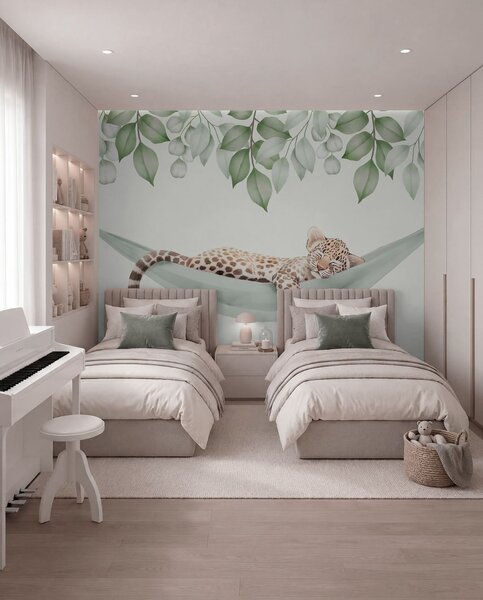 Tapet Leopard dormind într-un hamac, Fototapet Animale, w04881 : Uwalls.ro