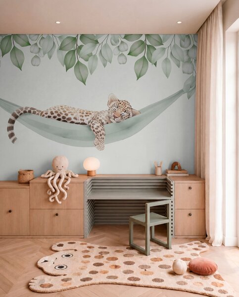 Tapet Leopard dormind într-un hamac, Fototapet Animale, w04881 : Uwalls.ro