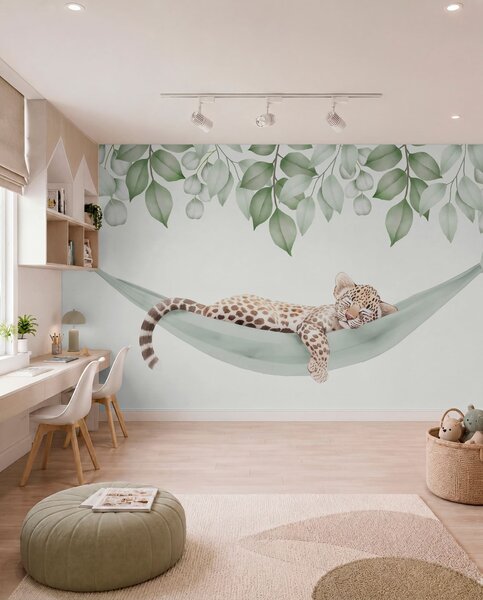 Tapet Leopard dormind într-un hamac, Fototapet Animale, w04881 : Uwalls.ro