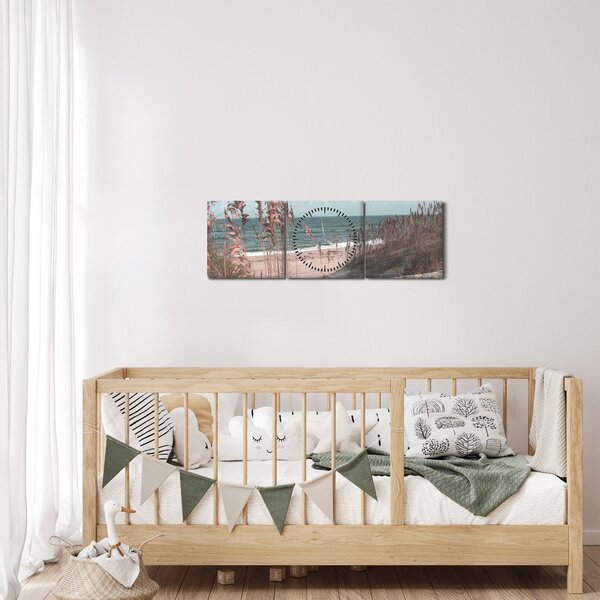 Tablou - Plaja roz (cu ceas) (90x30 cm)