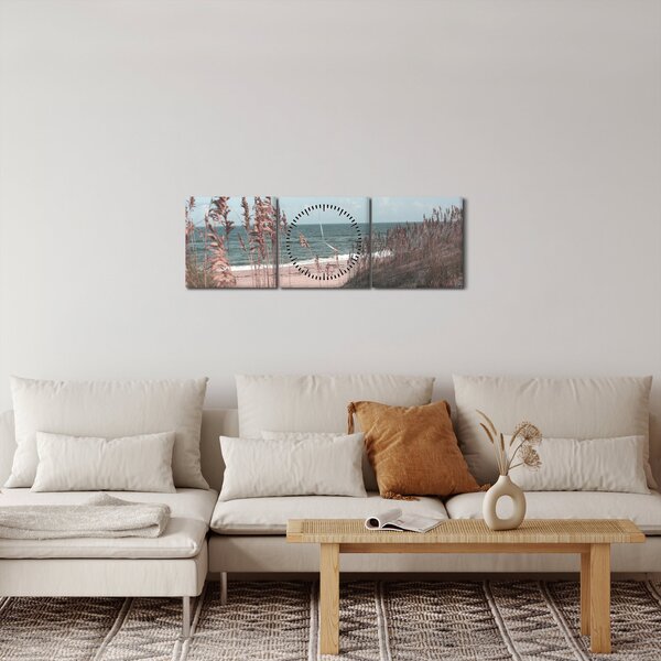Tablou - Plaja roz (cu ceas) (90x30 cm)