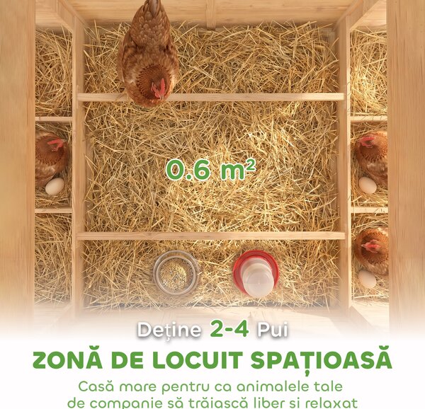 PawHut Coteț din Lemn cu 2 Căsuțe, Coteț pentru Găini de Exterior cu Acoperiș Impermeabil, Tavă Detașabilă și Bare, Adăpost pentru 2-4 Găini, Rațe, Grădină, 150x100x96,5 cm, Galben | Aosom Romania