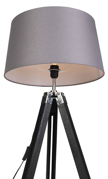 Lampă de podea cu trepied neagră cu abajur 45cm din in gri închis
