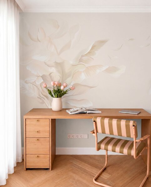 Tapet Plante decorative aerisite în tonuri calde, cremoase, Fototapet Natură, Fototapet Foi de palmier, w05126 : Uwalls.ro