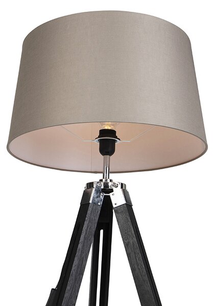 Lampă de podea cu trepied negru cu abajur 45cm din in taupe