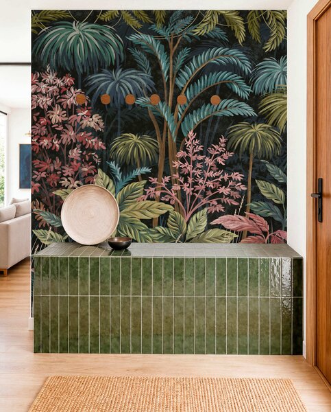 Tapet Frunziș tropical dens, cu frunze mari, Fototapet Natură, w05116 : Uwalls.ro
