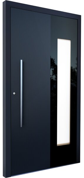 Usa metalica pivotanta de intrare in casa cu geam , Model PIVOT, gri antracit RAL 7016