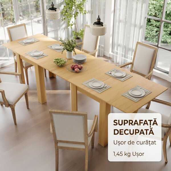 HOMCOM Masă de Sufragerie Extensibilă pentru 4-6 Persoane Design Rabatabil, 70-140cm Masă Extensibilă Rectangulară Salvaspațiu cu Picioare Antiderapante, pentru Sala de Mese Living, Culoare Efect de Lemn | Aosom Romania
