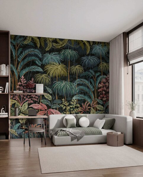 Tapet Frunziș tropical dens, cu frunze mari, Fototapet Natură, w05116 : Uwalls.ro