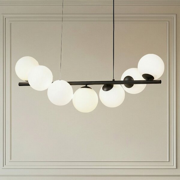 Lucande Suspensie Isandro, negru / opal, 7 lumini, reglabil, Negru, Camera de zi / sufragerie, Sticlă, Design