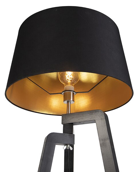 Lampă de podea cu trepied cu abajur din bumbac negru cu auriu 50 cm - Puros