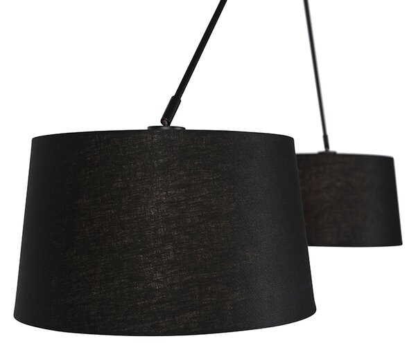 Lampă suspendată neagră cu abajururi din in negre 35 cm 2 lumini - Blitz