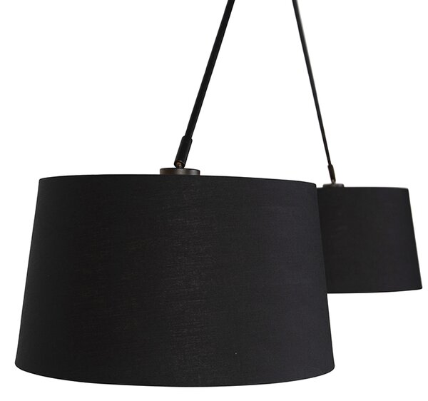 Lampă suspendată neagră cu abajururi din bumbac negru și auriu 35 cm cu 2 lumini - Blitz