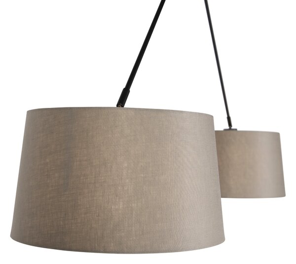 Lampă suspendată neagră cu abajururi din in taupe 35 cm cu 2 lumini - Blitz