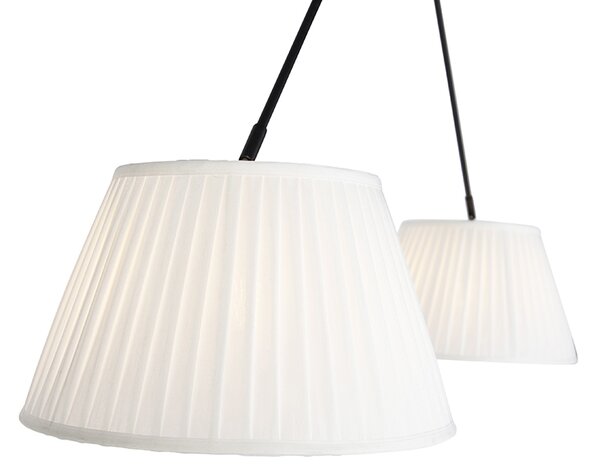 Lampă suspendată neagră cu abajururi plisate crem 35 cm cu 2 lumini - Blitz