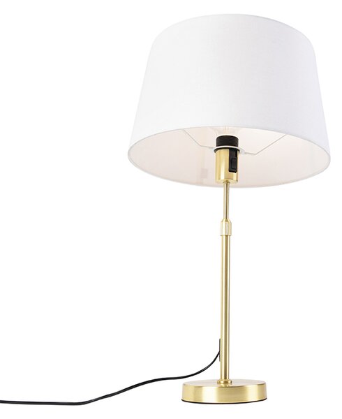 Lampă de masă aurie/bronz cu abajur din in alb 35 cm - Parte