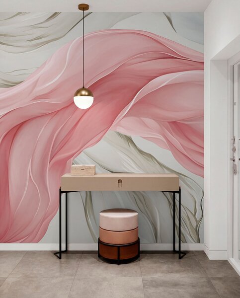 Tapet Valuri de țesătură roz care curg, Fototapet Abstract, w05152v2 : Uwalls.ro