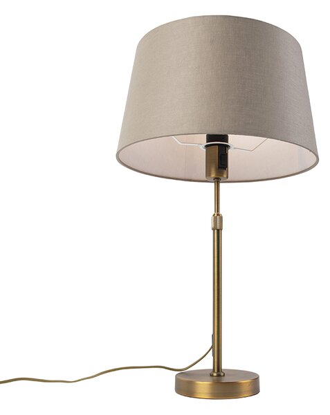 Lampă de masă din bronz cu abajur din in taupe 35 cm - Parte