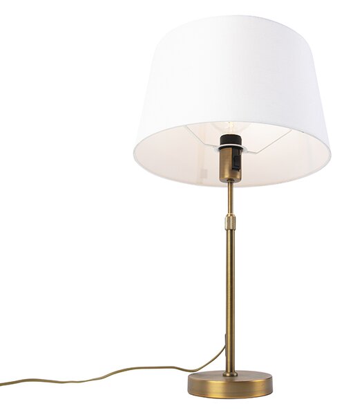 Lampă de masă din bronz cu abajur din in alb 35cm - Parte