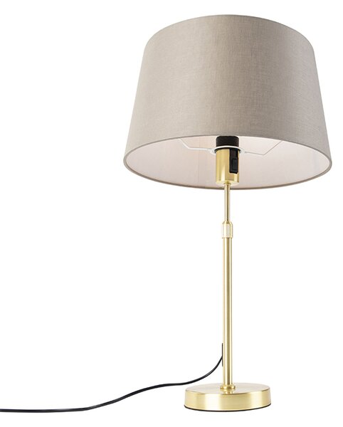 Lampă de masă auriu/alamă cu abajur din in taupe 35 cm - Parte