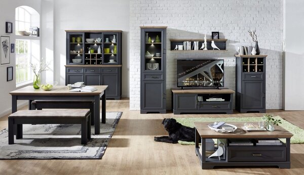 Comoda JASMIN, gri grafit/stejar artisan, PAL, 66x42x136 cm