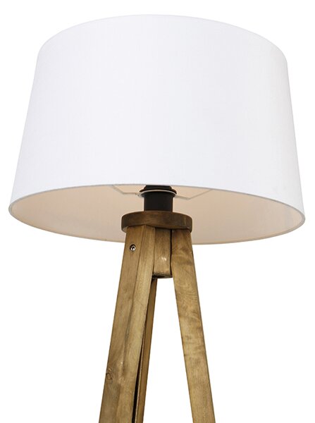 Lampă de podea vintage rustică cu trepied din lemn cu abajur din pânză albă 45 cm - Tripod Classic