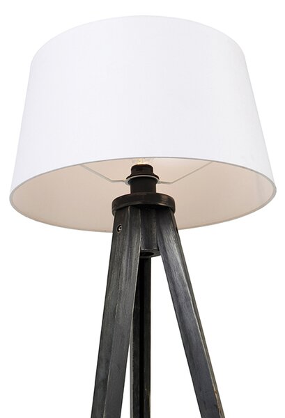 Triplu negru cu abajur din in alb 45 cm - Tripod Classic