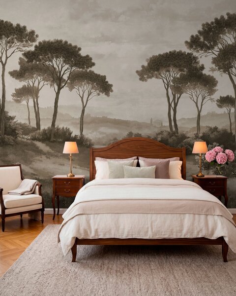 Tapet Peisaj cu copaci în tonuri sepia de epocă, Fototapet Natură, w05122v2 : Uwalls.ro