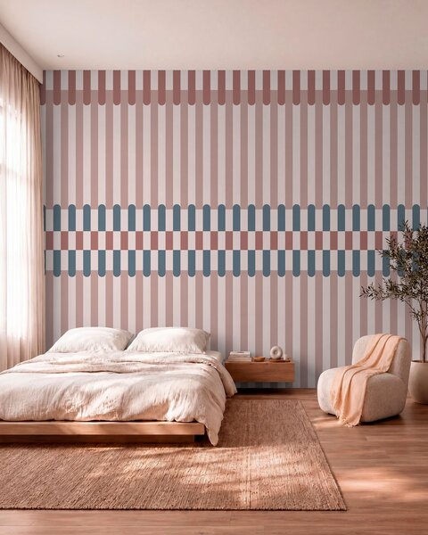 Tapet Model cu dungi în nuanțe de roz și albastru, Fototapet Geometrie, w05150v5 : Uwalls.ro