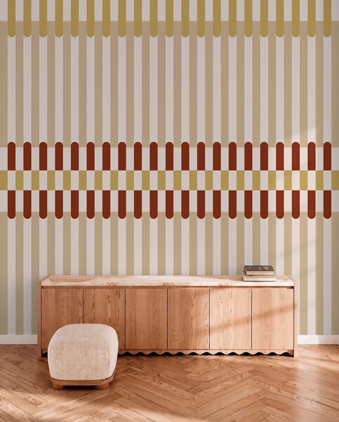 Tapet Model în dungi în nuanțe de bej și teracotă, Fototapet Geometrie, w05150v3 : Uwalls.ro