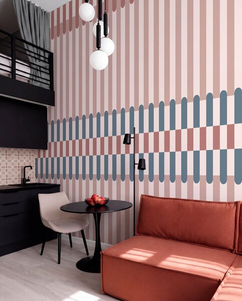 Tapet Model cu dungi în nuanțe de roz și albastru, Fototapet Geometrie, w05150v5 : Uwalls.ro