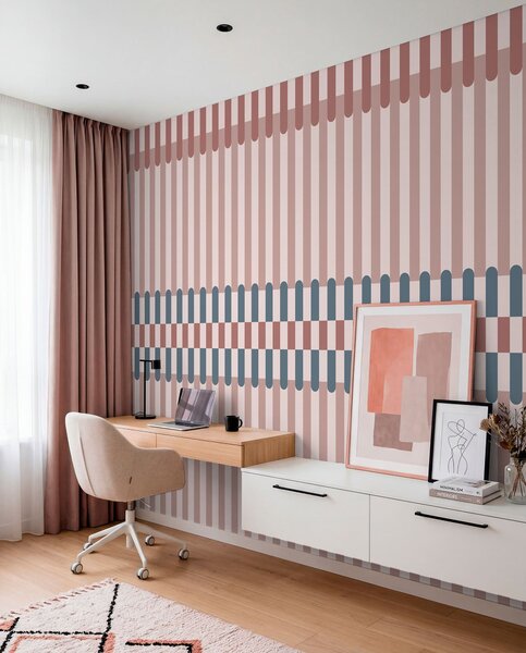 Tapet Model cu dungi în nuanțe de roz și albastru, Fototapet Geometrie, w05150v5 : Uwalls.ro